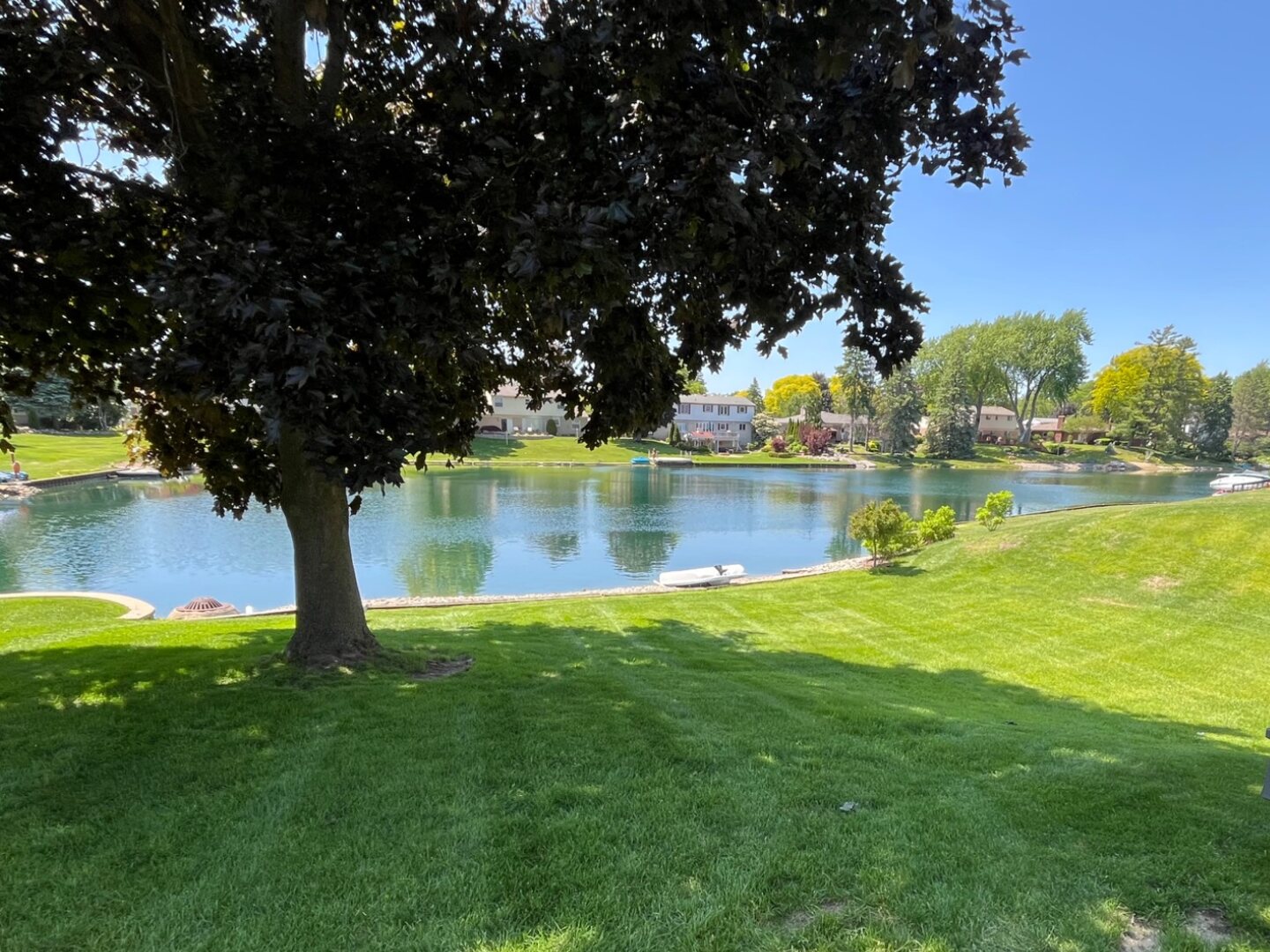 Maintained waterfront lawn in a managed residential community
